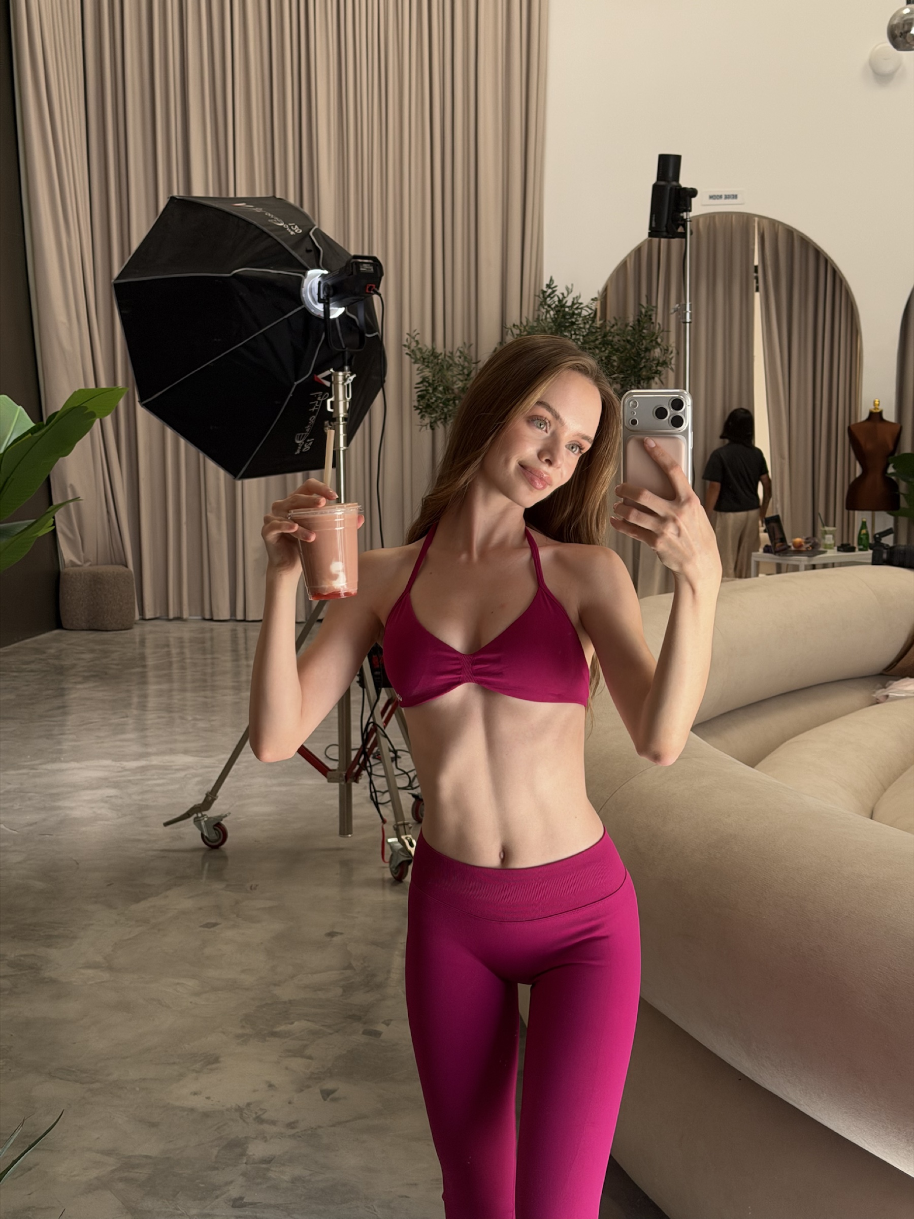 Maria Ivashkevich behind the scenes on a wellness shoot